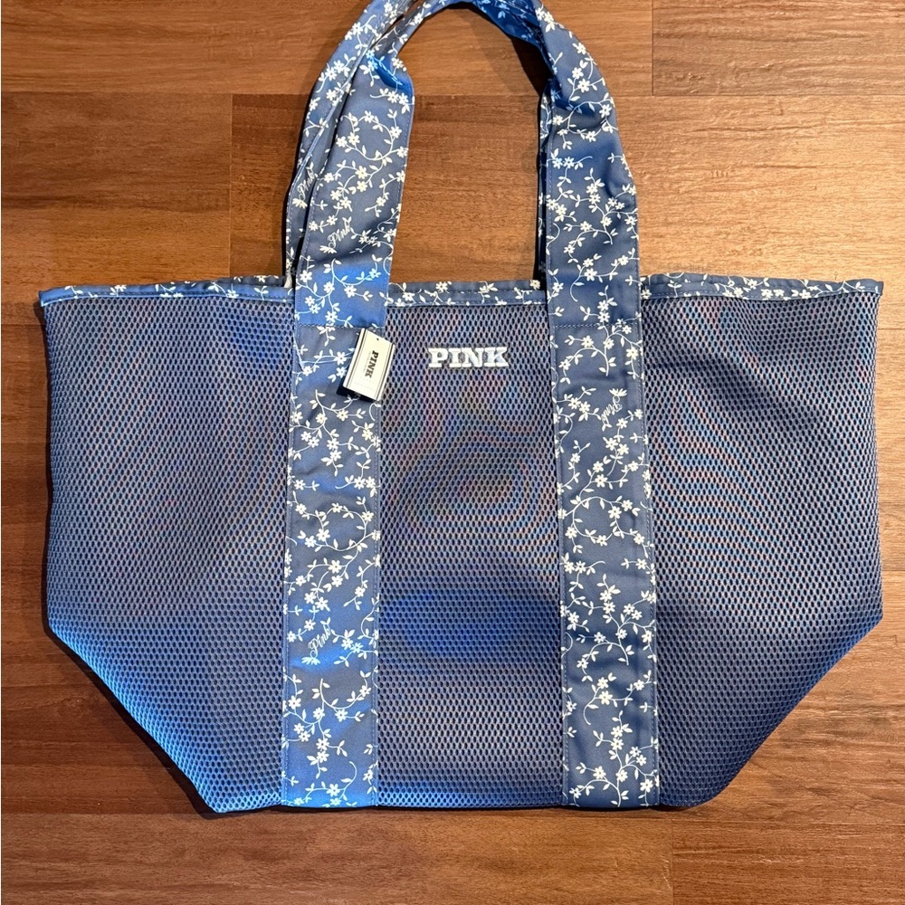 PINK Victoria's Secret Blue Floral Canvas Tote